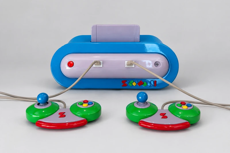 Superfun console physical build with both controllers, before final campaign cartridge artwork